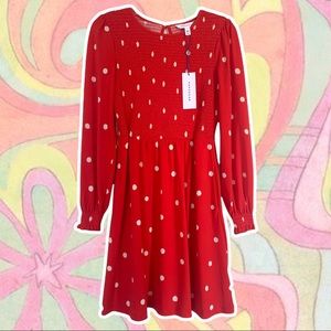 Red and White Polka Dot Long Sleeve Dress